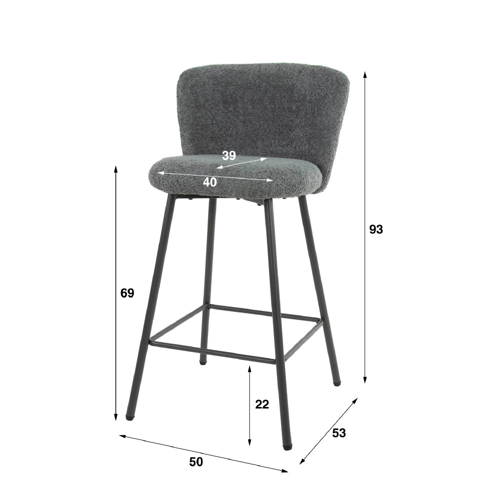 Bar Stool Bates HomeHaven Grey LxBxH 69x68x66 Boucle Nnb