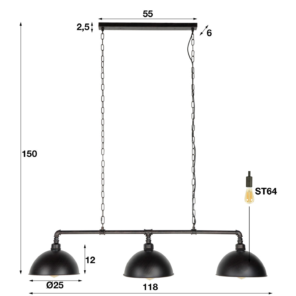 Pendant Light Lance HomeHaven Black LxBxH 106x31x28 Metal Nnb